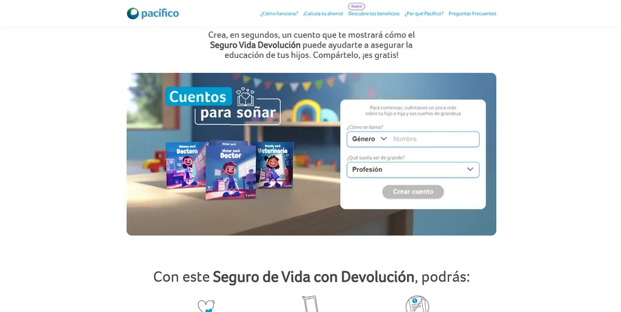 Generador de cuentos personalizados de Pacífico Seguros.