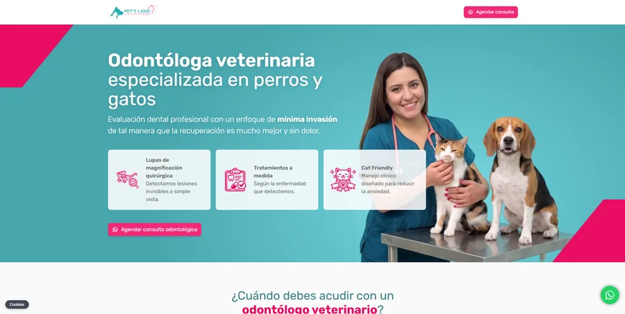 Landing de captación de una clínica veterinaria.